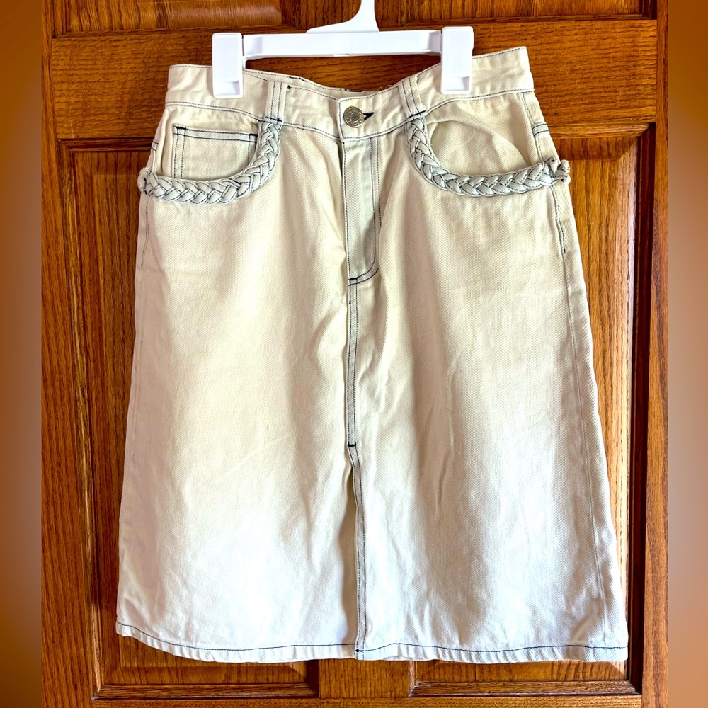 Denim Faded Skirt See By Chloe, Braided Detail Size 38